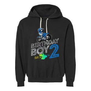 Dirt Bike Rider 2 Years Old Motocross 2nd Birthday Boy Garment-Dyed Fleece Hoodie