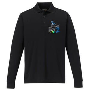 Dirt Bike Rider 2 Years Old Motocross 2nd Birthday Boy Performance Long Sleeve Polo