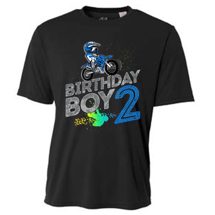 Dirt Bike Rider 2 Years Old Motocross 2nd Birthday Boy Cooling Performance Crew T-Shirt