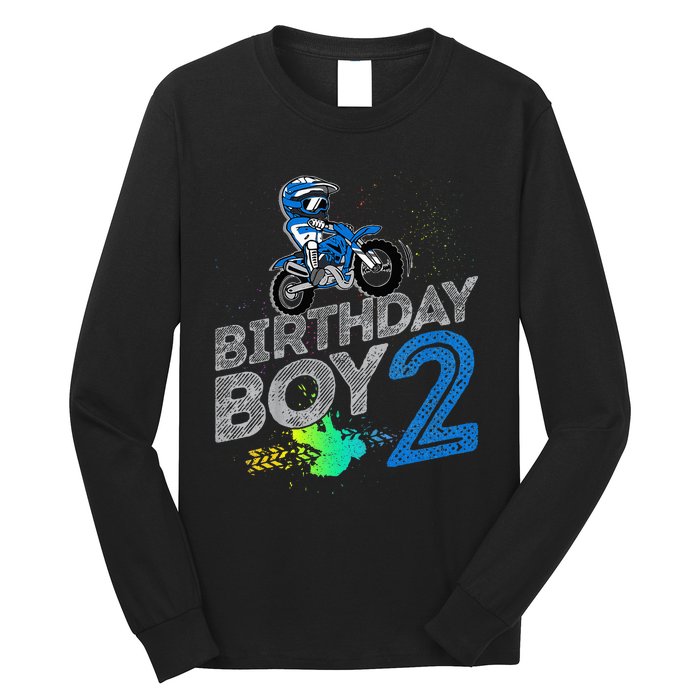 Dirt Bike Rider 2 Years Old Motocross 2nd Birthday Boy Long Sleeve Shirt