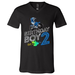 Dirt Bike Rider 2 Years Old Motocross 2nd Birthday Boy V-Neck T-Shirt