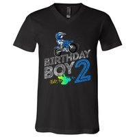 Dirt Bike Rider 2 Years Old Motocross 2nd Birthday Boy V-Neck T-Shirt