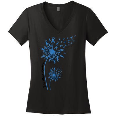 Dandelion Blue Ribbon Child Abuse Awareness Foster Care Stop The Abuse Women's V-Neck T-Shirt