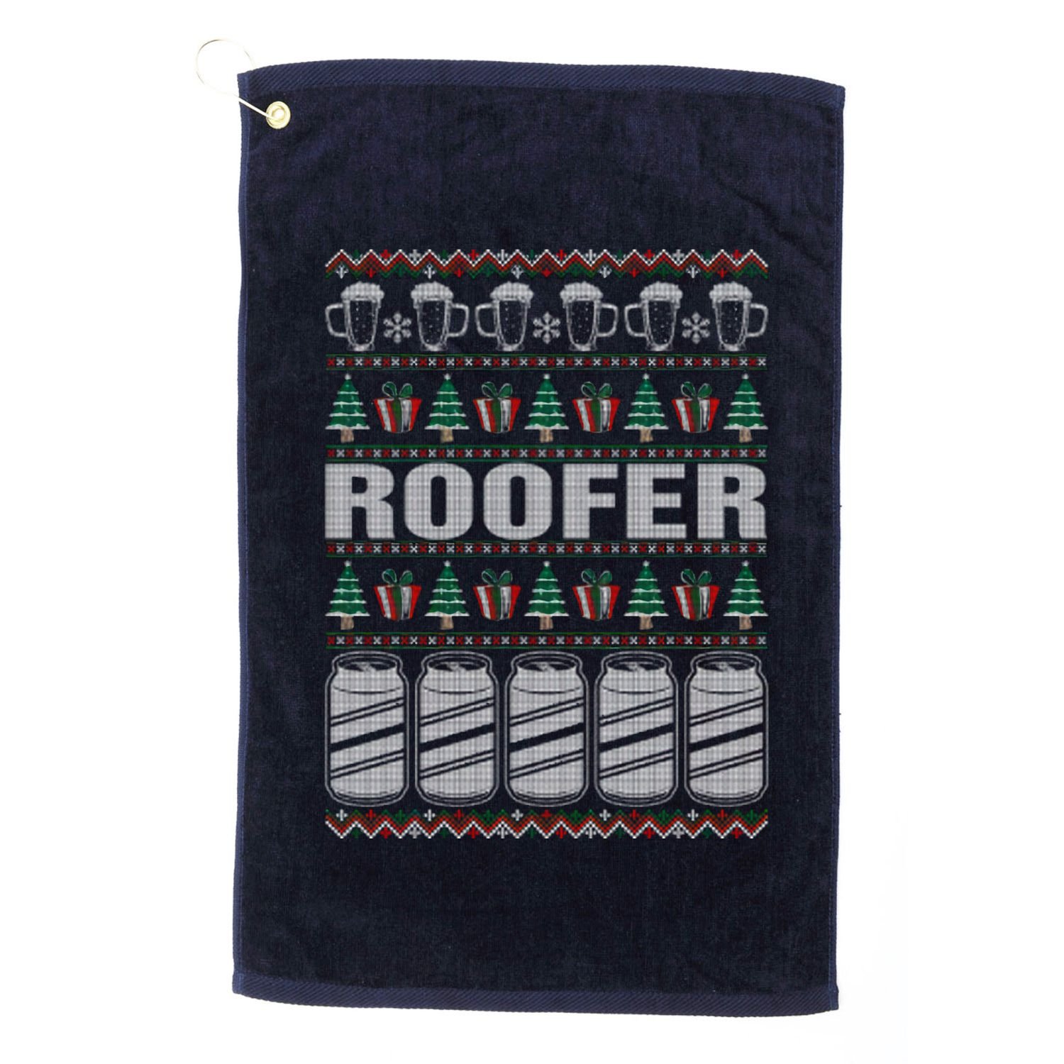 Drinking Beer Roofer Ugly Christmas Golf Towel