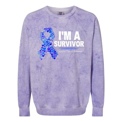 Dark Blue Ribbon Cancer Survivor Colorectal Cancer Awareness Cute Gift Colorblast Crewneck Sweatshirt