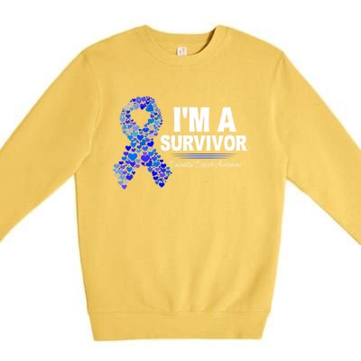 Dark Blue Ribbon Cancer Survivor Colorectal Cancer Awareness Cute Gift Premium Crewneck Sweatshirt