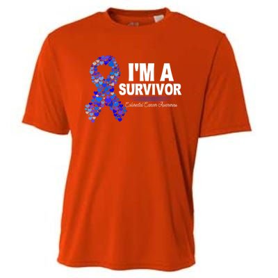 Dark Blue Ribbon Cancer Survivor Colorectal Cancer Awareness Cute Gift Cooling Performance Crew T-Shirt