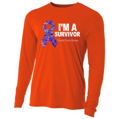 Dark Blue Ribbon Cancer Survivor Colorectal Cancer Awareness Cute Gift Cooling Performance Long Sleeve Crew