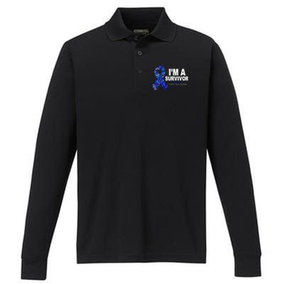 Dark Blue Ribbon Cancer Survivor Colorectal Cancer Awareness Cute Gift Performance Long Sleeve Polo