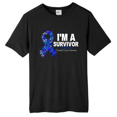 Dark Blue Ribbon Cancer Survivor Colorectal Cancer Awareness Cute Gift Tall Fusion ChromaSoft Performance T-Shirt