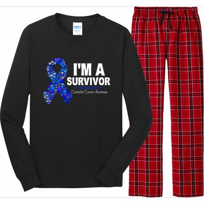 Dark Blue Ribbon Cancer Survivor Colorectal Cancer Awareness Cute Gift Long Sleeve Pajama Set