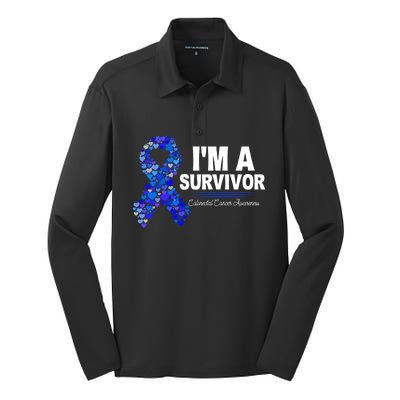 Dark Blue Ribbon Cancer Survivor Colorectal Cancer Awareness Cute Gift Silk Touch Performance Long Sleeve Polo