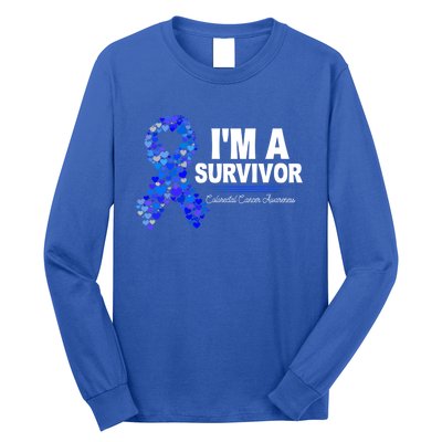 Dark Blue Ribbon Cancer Survivor Colorectal Cancer Awareness Cute Gift Long Sleeve Shirt