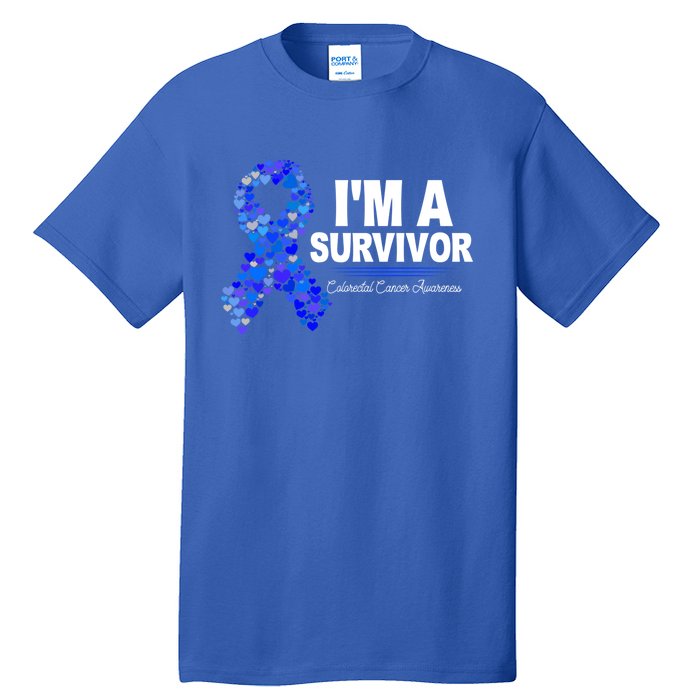 Dark Blue Ribbon Cancer Survivor Colorectal Cancer Awareness Cute Gift Tall T-Shirt