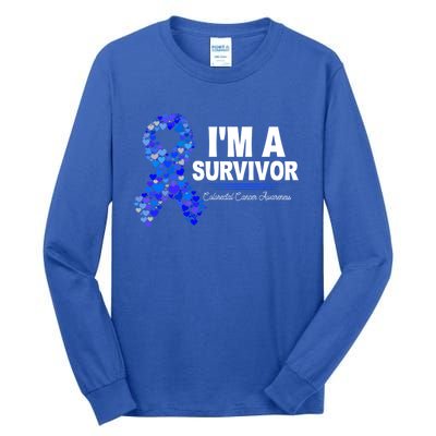 Dark Blue Ribbon Cancer Survivor Colorectal Cancer Awareness Cute Gift Tall Long Sleeve T-Shirt