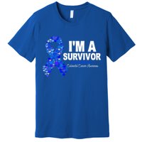 Dark Blue Ribbon Cancer Survivor Colorectal Cancer Awareness Cute Gift Premium T-Shirt