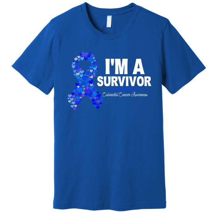 Dark Blue Ribbon Cancer Survivor Colorectal Cancer Awareness Cute Gift Premium T-Shirt