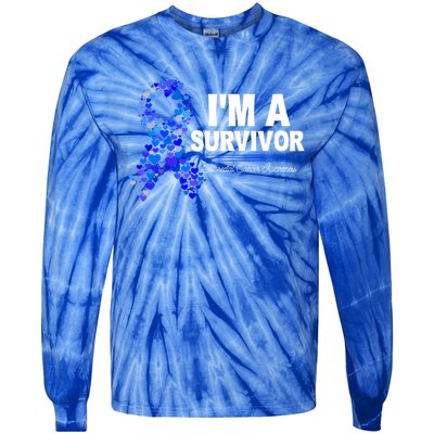 Dark Blue Ribbon Cancer Survivor Colorectal Cancer Awareness Cute Gift Tie-Dye Long Sleeve Shirt