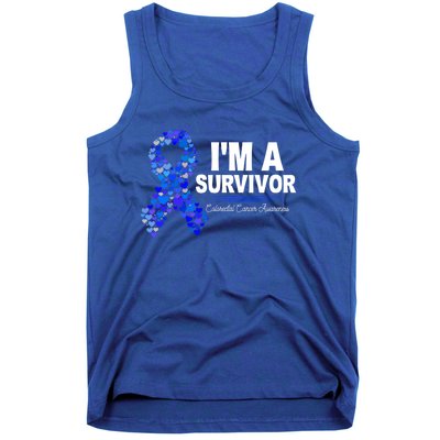 Dark Blue Ribbon Cancer Survivor Colorectal Cancer Awareness Cute Gift Tank Top