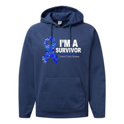 Dark Blue Ribbon Cancer Survivor Colorectal Cancer Awareness Cute Gift Performance Fleece Hoodie