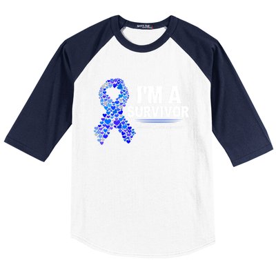 Dark Blue Ribbon Cancer Survivor Colorectal Cancer Awareness Cute Gift Baseball Sleeve Shirt