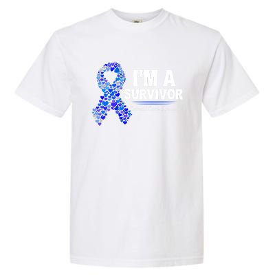 Dark Blue Ribbon Cancer Survivor Colorectal Cancer Awareness Cute Gift Garment-Dyed Heavyweight T-Shirt