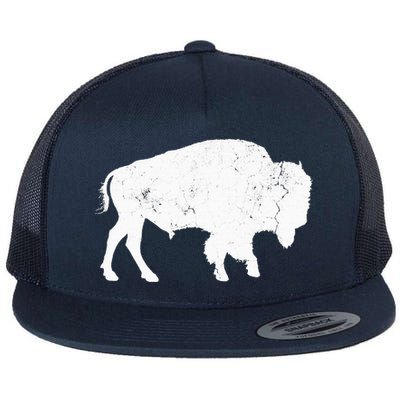 Distressed Buffalo Retro Bison Animal Lover Flat Bill Trucker Hat