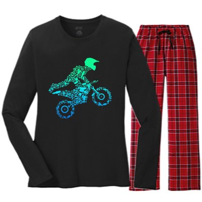 Dirt Bike Rider Motocross Enduro Dirt Biking Gifts Women's Long Sleeve Flannel Pajama Set 