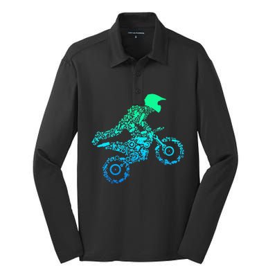 Dirt Bike Rider Motocross Enduro Dirt Biking Gifts Silk Touch Performance Long Sleeve Polo