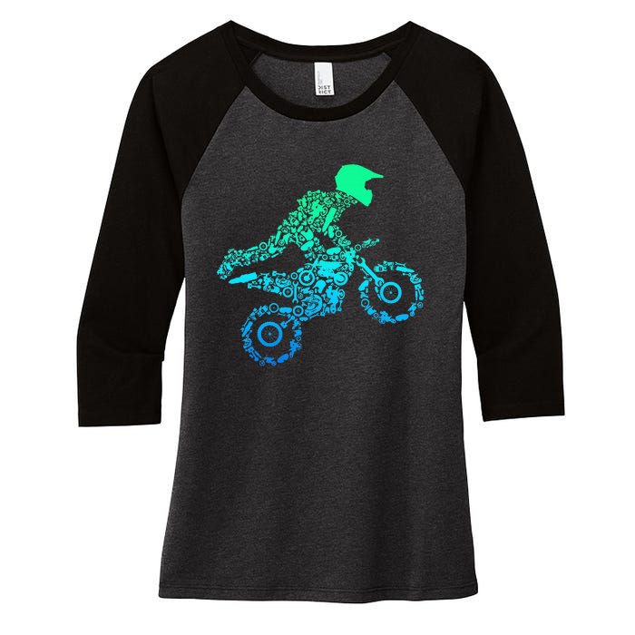 Dirt Bike Rider Motocross Enduro Dirt Biking Gifts Women's Tri-Blend 3/4-Sleeve Raglan Shirt