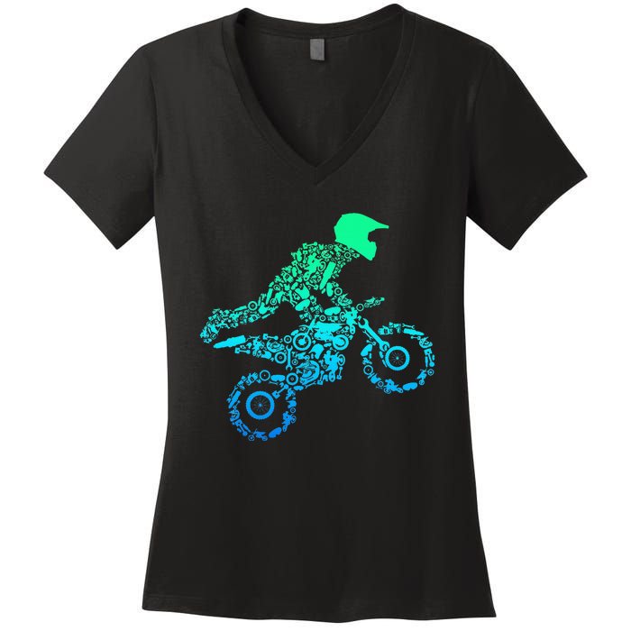 Dirt Bike Rider Motocross Enduro Dirt Biking Gifts Women's V-Neck T-Shirt