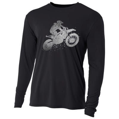 Dirt Bike Rider Racing Extreme Sports Vintage Teen Boy Cooling Performance Long Sleeve Crew