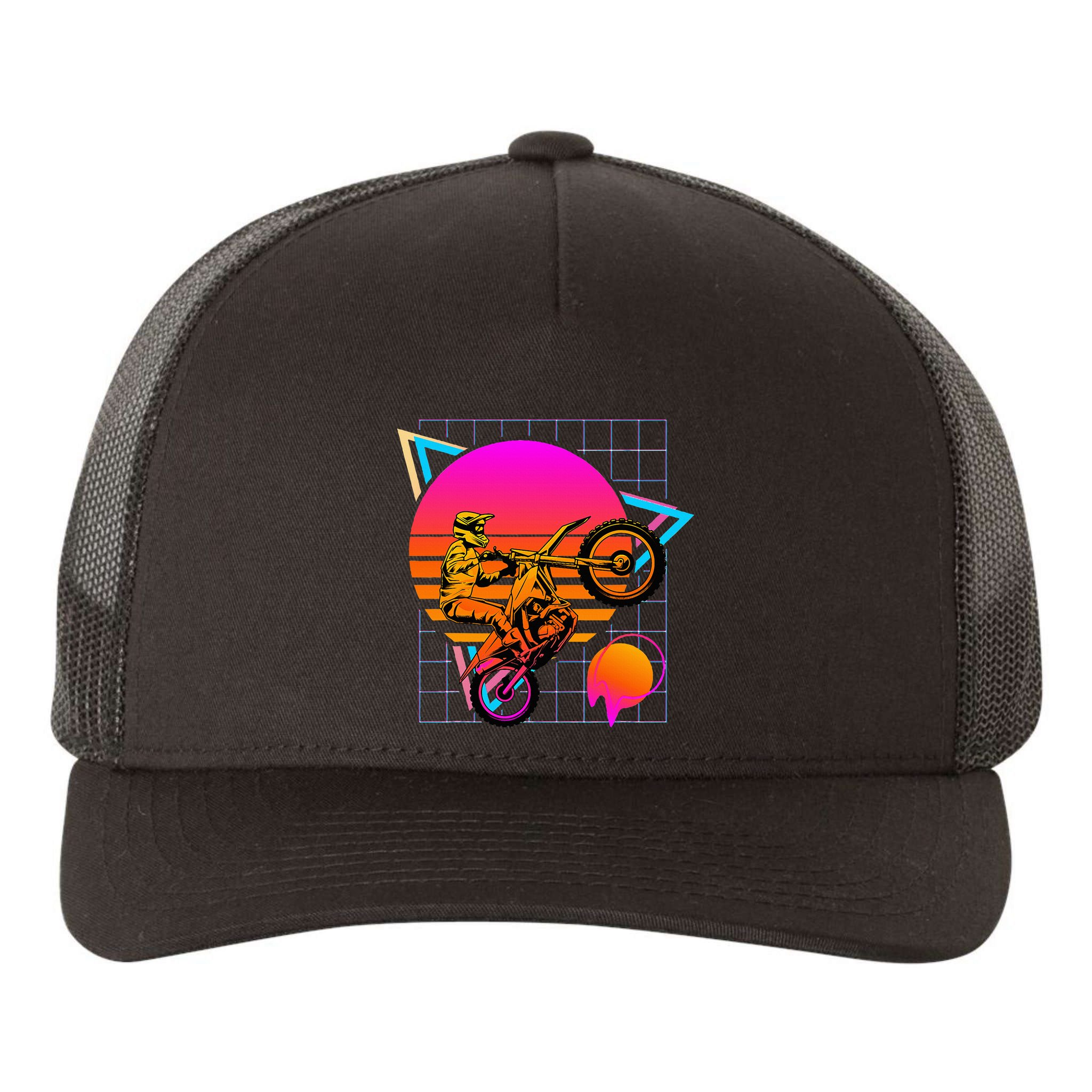 Dirt Bike Retro 80s Style Vintage Motocross Yupoong Adult 5-Panel Trucker Hat