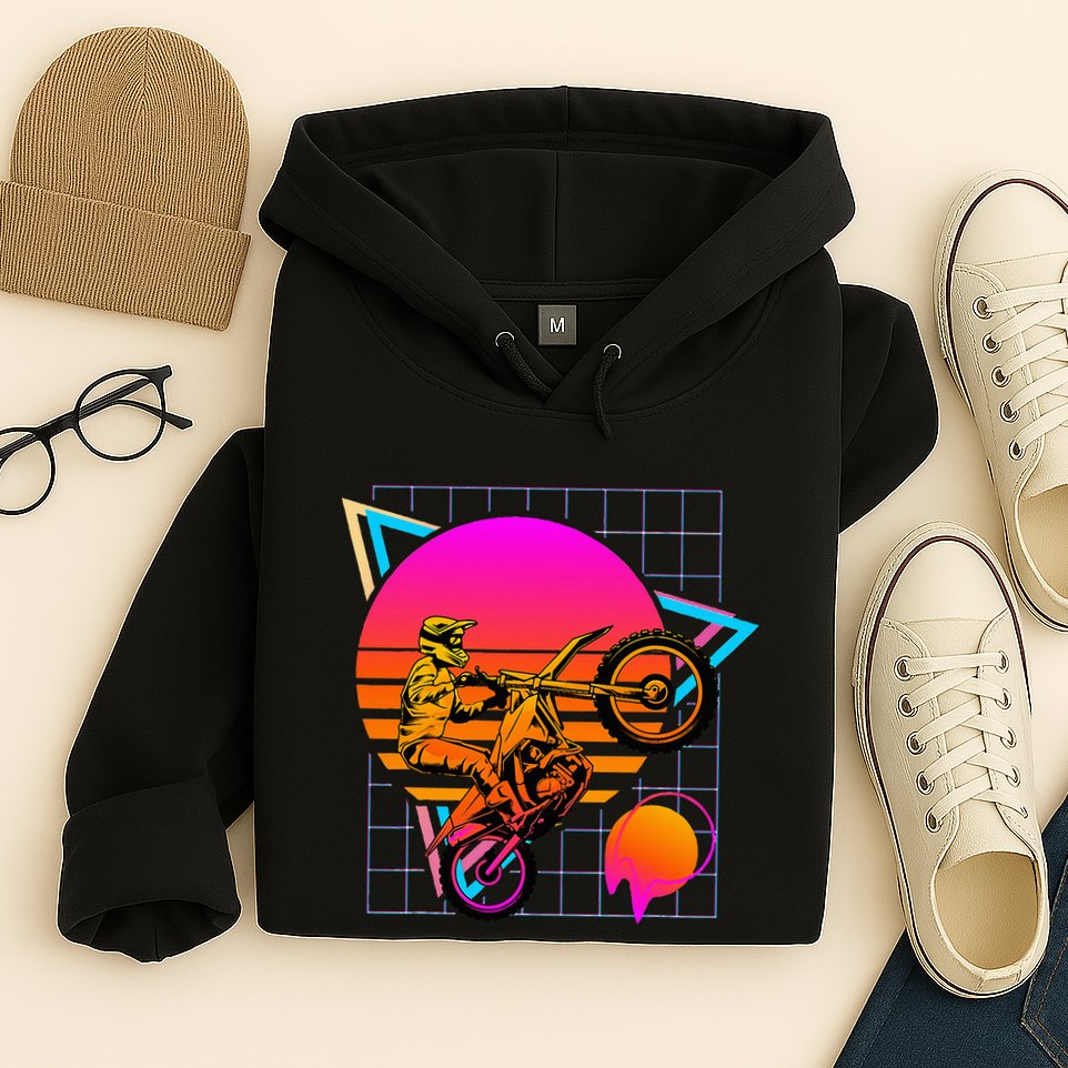 Dirt Bike Retro 80s Style Vintage Motocross Hoodie