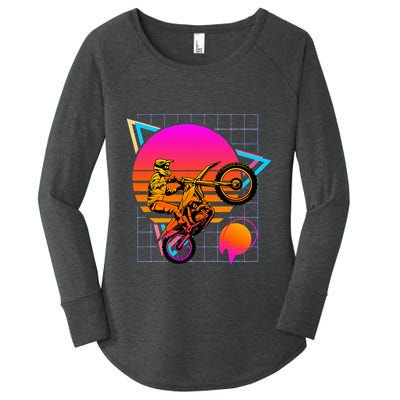 Dirt Bike Retro 80s Style Vintage Motocross Women's Perfect Tri Tunic Long Sleeve Shirt