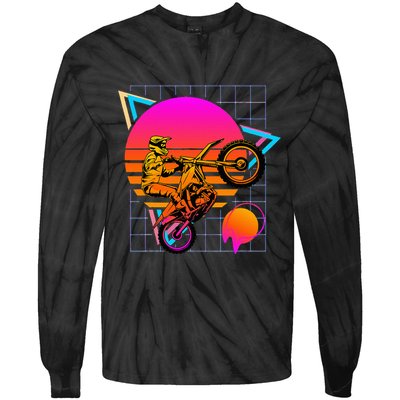 Dirt Bike Retro 80s Style Vintage Motocross Tie-Dye Long Sleeve Shirt