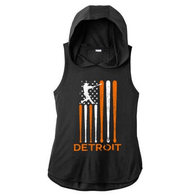 Detroit Baseball Soul American Us Flag Ladies PosiCharge Tri-Blend Wicking Draft Hoodie Tank