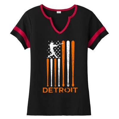 Detroit Baseball Soul American Us Flag Ladies Halftime Notch Neck Tee