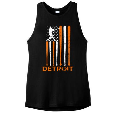 Detroit Baseball Soul American Us Flag Ladies PosiCharge Tri-Blend Wicking Tank