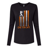 Detroit Baseball Soul American Us Flag Womens Cotton Relaxed Long Sleeve T-Shirt