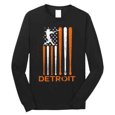 Detroit Baseball Soul American Us Flag Long Sleeve Shirt