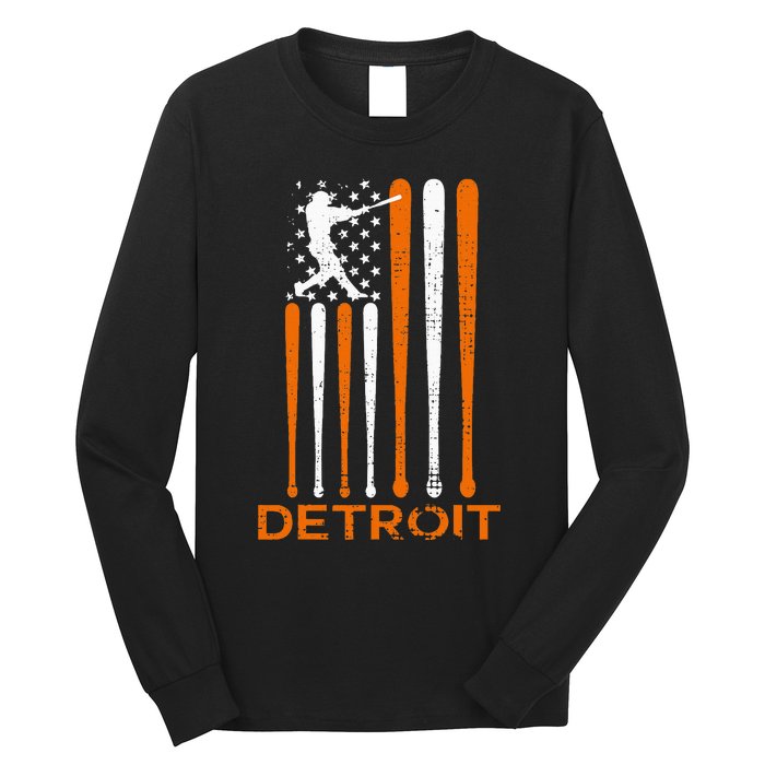 Detroit Baseball Soul American Us Flag Long Sleeve Shirt