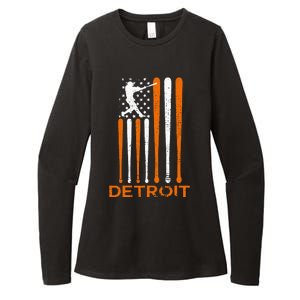 Detroit Baseball Soul American Us Flag Womens CVC Long Sleeve Shirt