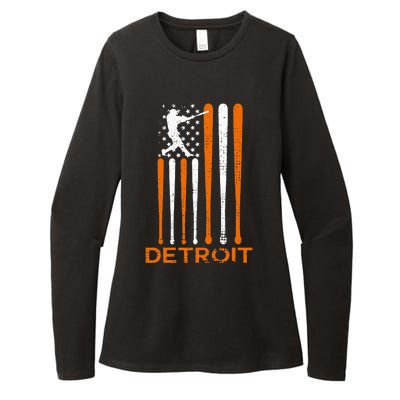 Detroit Baseball Soul American Us Flag Womens CVC Long Sleeve Shirt