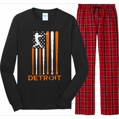 Detroit Baseball Soul American Us Flag Long Sleeve Pajama Set