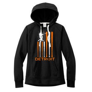 Detroit Baseball Soul American Us Flag Women's Fleece Hoodie