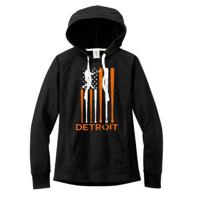 Detroit Baseball Soul American Us Flag Women's Fleece Hoodie