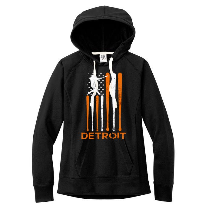 Detroit Baseball Soul American Us Flag Women's Fleece Hoodie