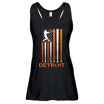 Detroit Baseball Soul American Us Flag Ladies Essential Flowy Tank