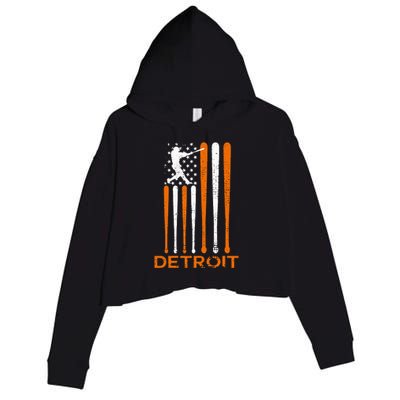 Detroit Baseball Soul American Us Flag Crop Fleece Hoodie